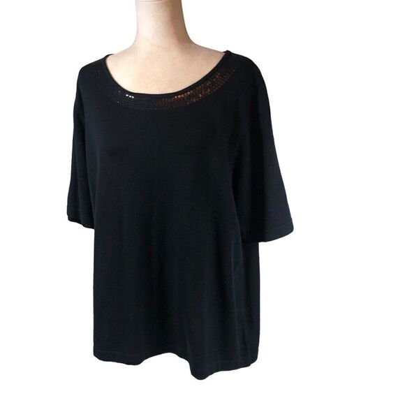 Quacker Factory Sweater Womens 3X  Black Sequined Crew Neck Elegant Sparkle - Picture 9 of 11